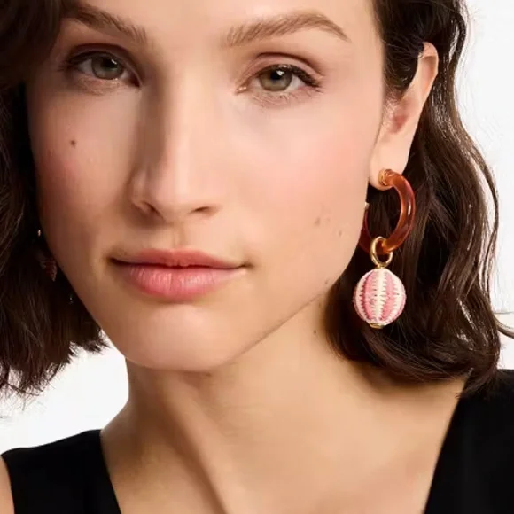 New Kate Spade FEELING BUBBLY RAFFIA CHARM HOOPS
Color: Pink Multi - Picture 4 of 13